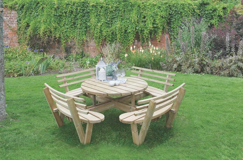 Forest Circular Garden Picnic Table With Seat Backs 2460 X 2460 X 820mm